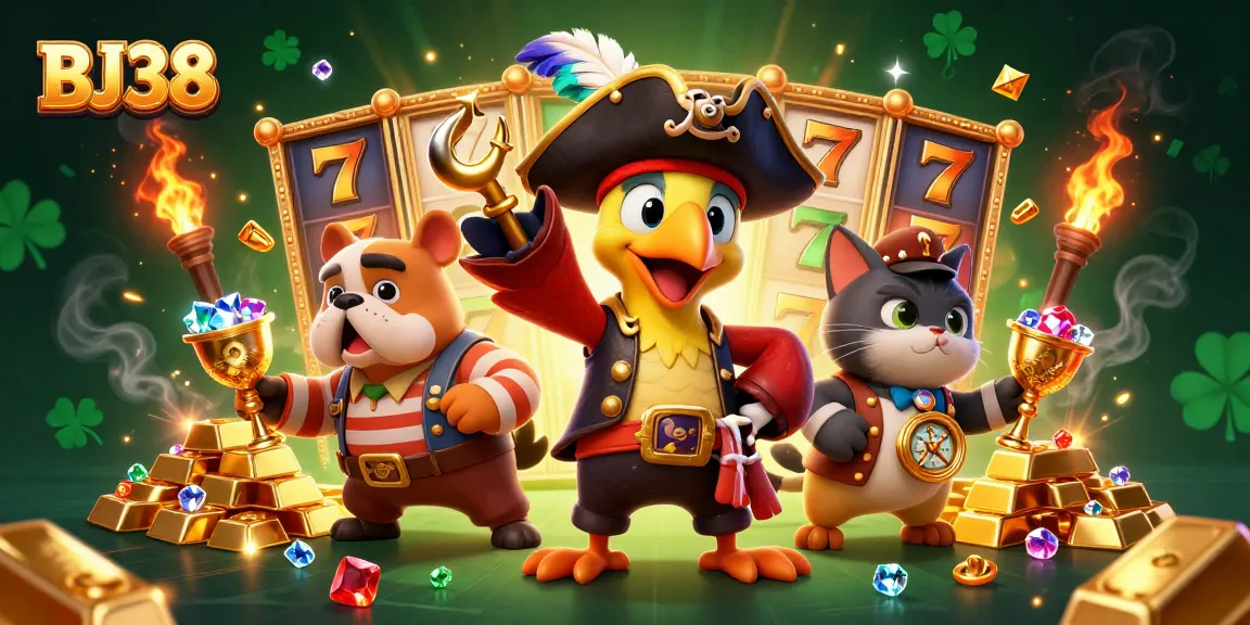 Experience winning thrills at BJ38 with vibrant slots, treasures, and lively pirate characters.