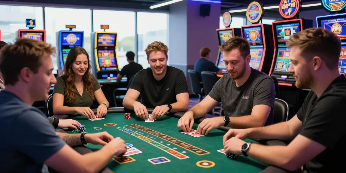 Exciting gameplay at credit card casinos UK with diverse players enjoying vibrant atmosphere and modern gaming options.