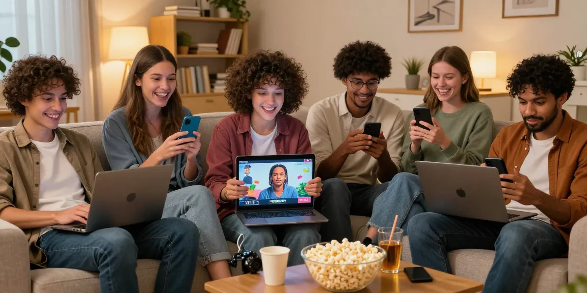 Viewers enjoying adult films from https://av66th.com/ in a cozy living room setting.