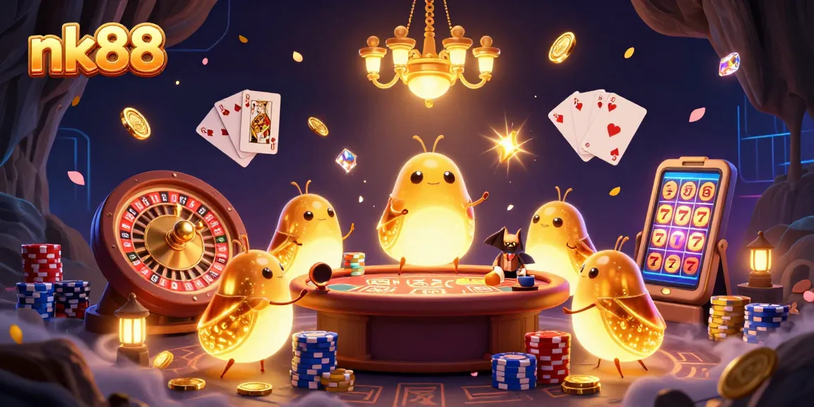 Experience thrilling gameplay at nk88 with vibrant neon casino elements and energetic glowworms lighting the scene.