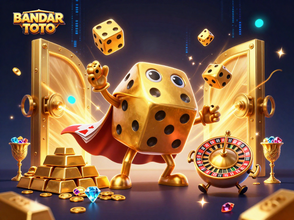 Experience thrilling gameplay at BANDAR TOTO with dynamic 3D casino art showcasing excitement and wealth.