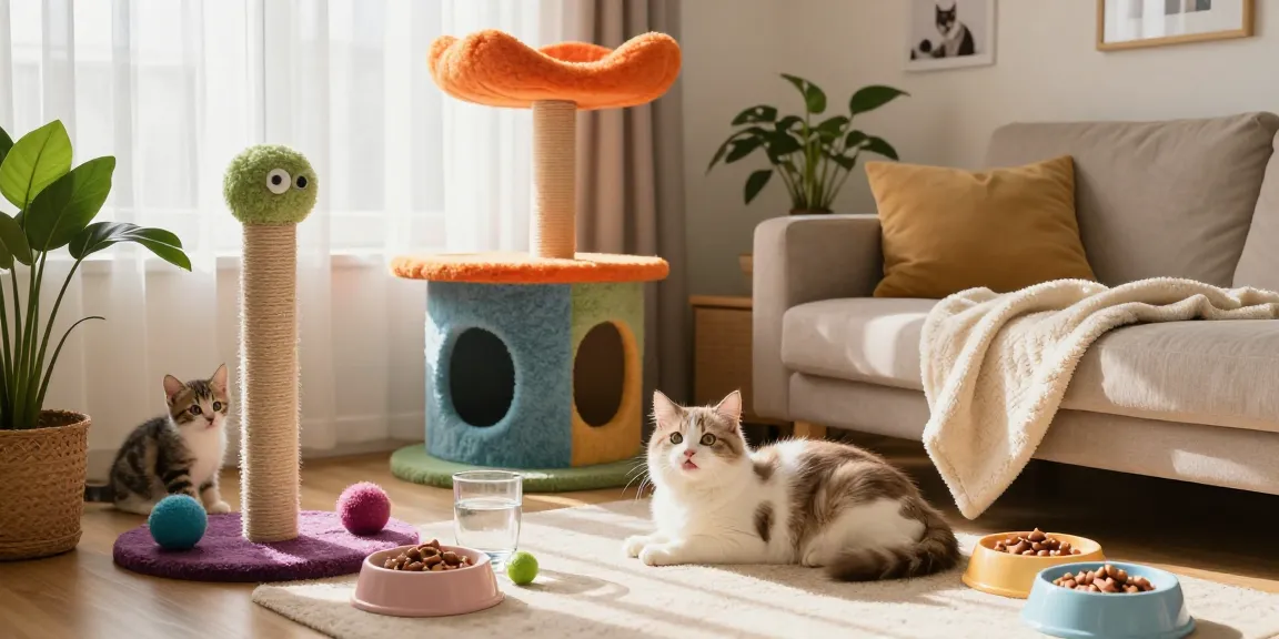 Cleocatra no Brasil enjoying a playful moment in a cozy home environment with vibrant toys and sunlight filtering through the windows.