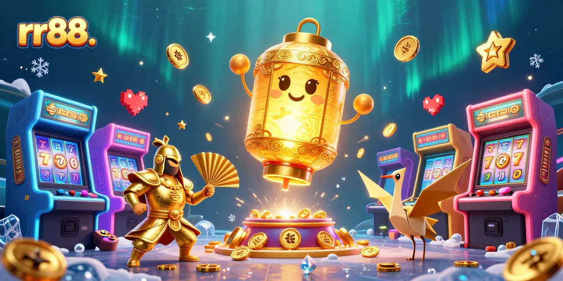 Win big at rr88. in a vibrant casino scene filled with golden lantern spirits and dynamic gaming elements.
