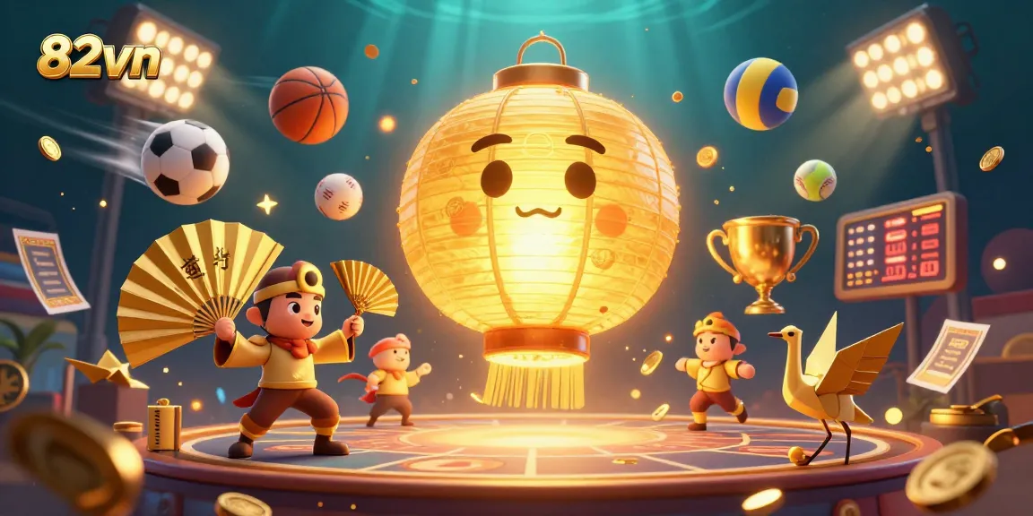 Bet on exciting games and win at 82vn, featuring an energetic casino scene with golden elements.