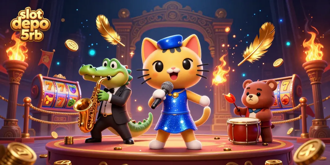 Spin to win at slot depo 5rb with lively 3D characters and vibrant casino elements.