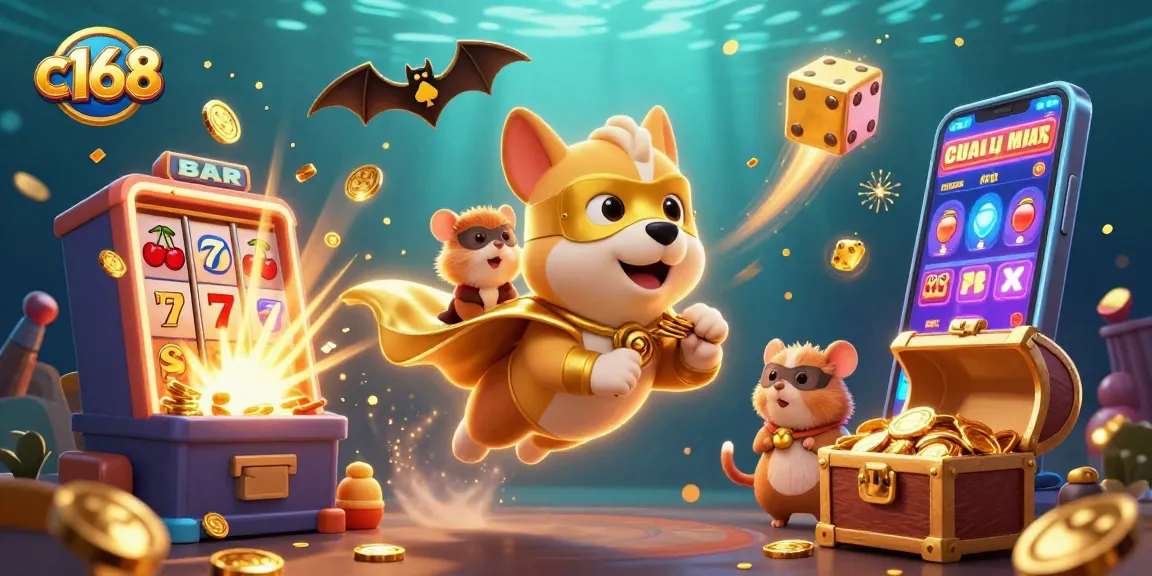 Experience thrilling wins with c168 in this vibrant casino adventure illustration.
