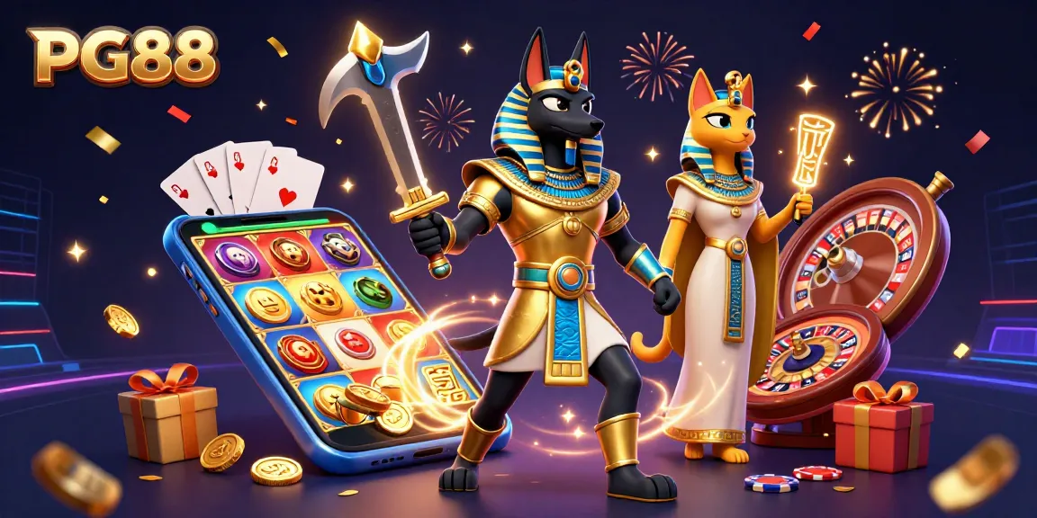 Experience PG88's thrilling slot games with Anubis and Bastet in vivid 3D illustration.
