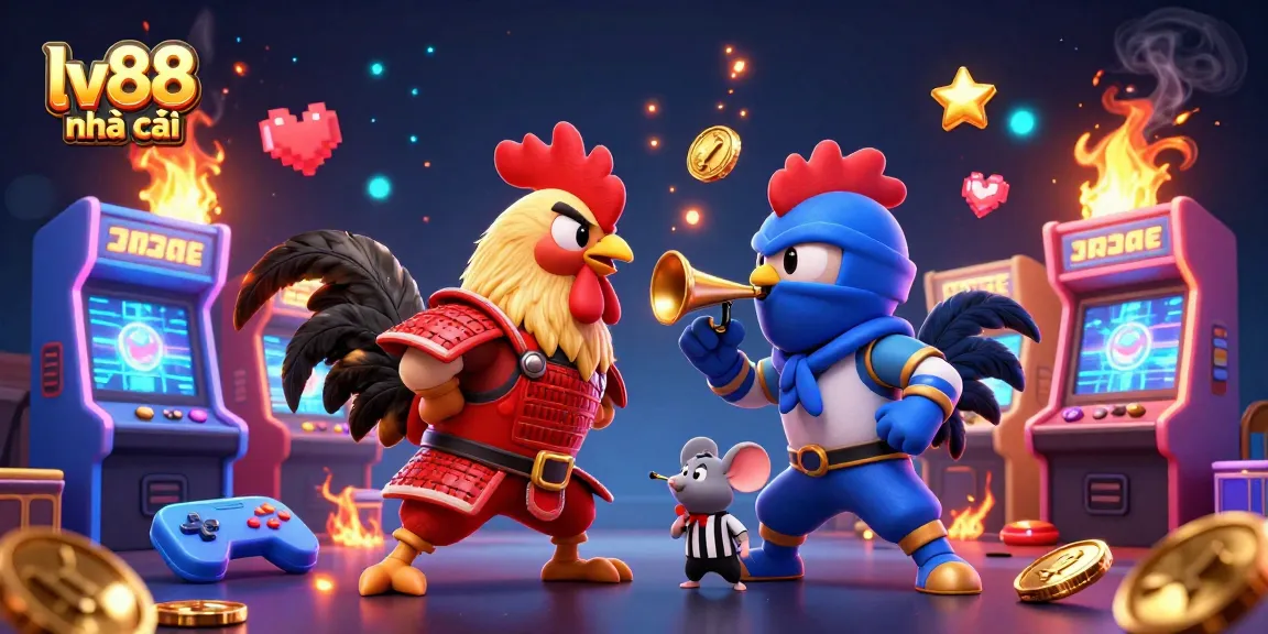 Experience the excitement of lv88 nhà cái with dynamic action between samurai and ninja roosters in a 3D casino showdown.