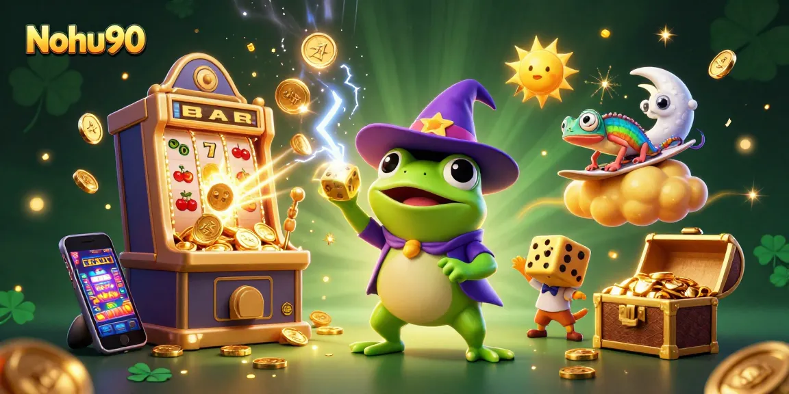 Nohu90 players winning jackpots amid vibrant casino excitement with dynamic golden coins and colorful game elements.