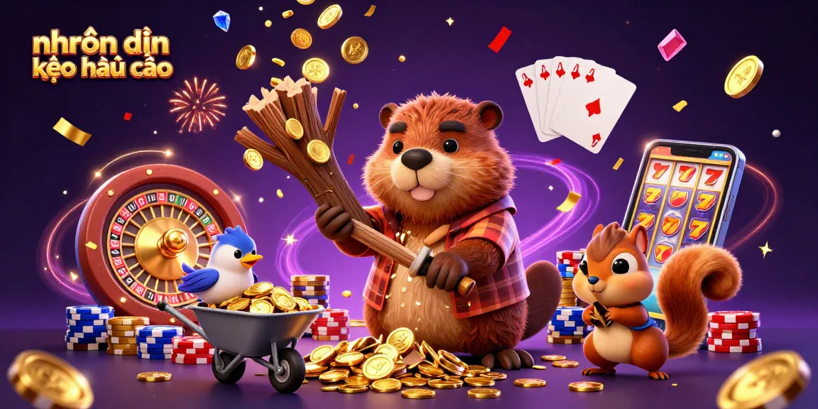 Experience nhận định kèo nhà cái with cartoon characters enjoying a vibrant casino atmosphere full of gold coins.