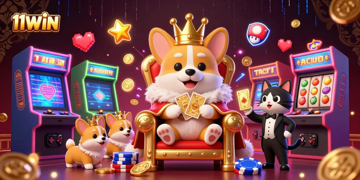 Join the fun with 11WIN, where the royal corgi reigns over vibrant casino gameplay.