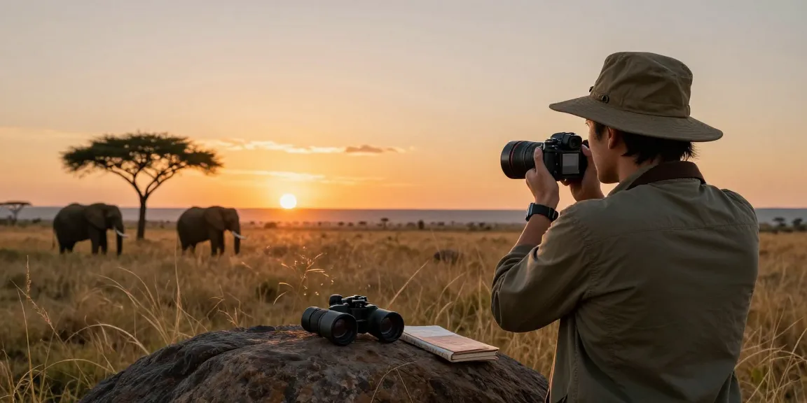 NAGA2000 traveler capturing wildlife at Kidepo Valley National Park during sunset.