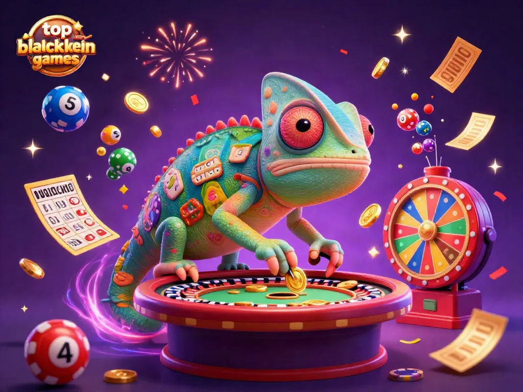 Experience the vibrant world of top online blackjack games with a dynamic chameleon casino owner character in a rich, colorful 3D scene.