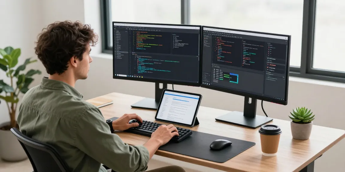 Optimize your workflow with 截图工具下载 in a modern office setup featuring a software developer focused on coding.