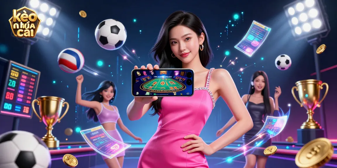 Engage in kèo nhà cái with a confident Asian woman showcasing live dealer games on her smartphone.