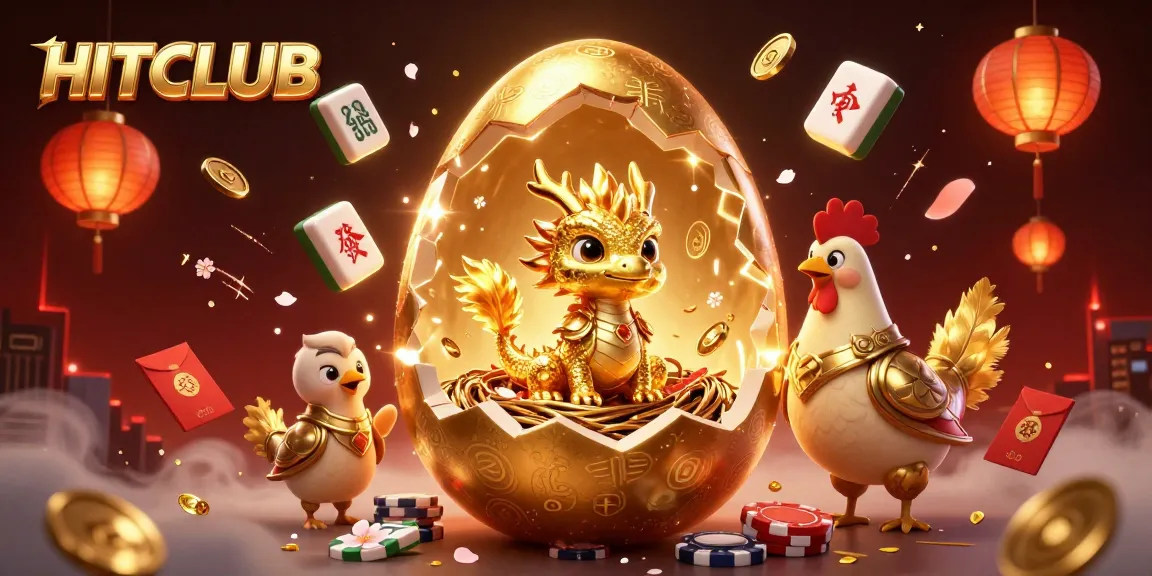 Engage with HITCLUB's thrilling gaming experience featuring a golden dragon and poker chips.