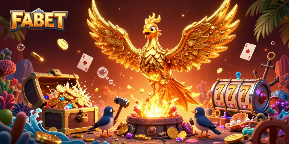 Experience the thrill of FABET with the golden phoenix and exciting casino elements in action.