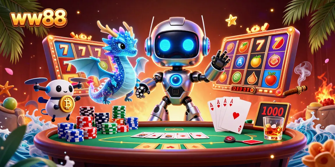 Win big with exciting slot games at ww88, showcasing a vibrant 3D casino scene.