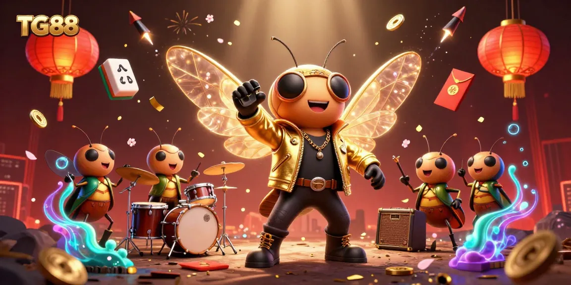 Experience the vibrant TG88 gambling scene with a rock star cicada, crickets, and riches!