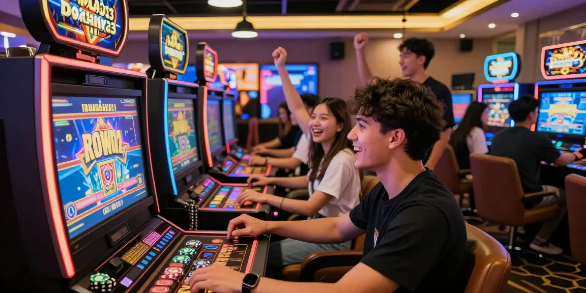 Action-packed gambling scene with joyful players engaging in garuda303 online slots.