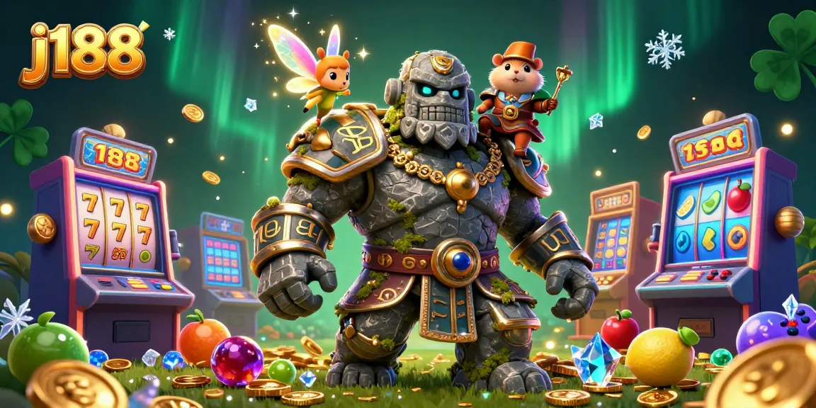 Engage with j188 slot games featuring an animated golem guardian, magical fairy, and hamster knight.