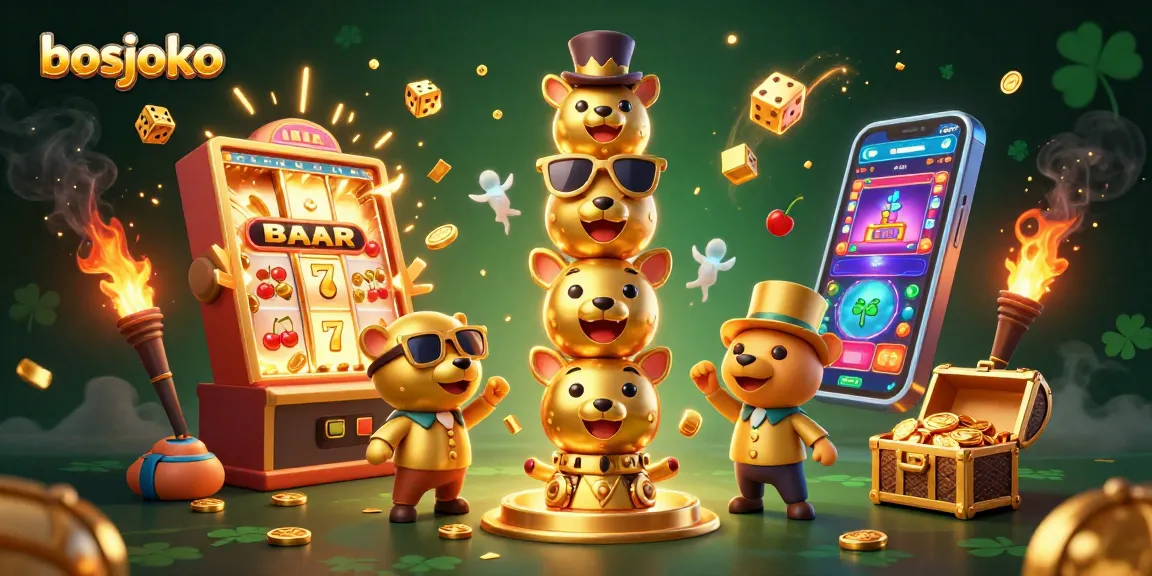 Bermain slot gacor di BOSJOKO, menikmati jackpot, simbol BAR, dan ekspresi totem kasino.