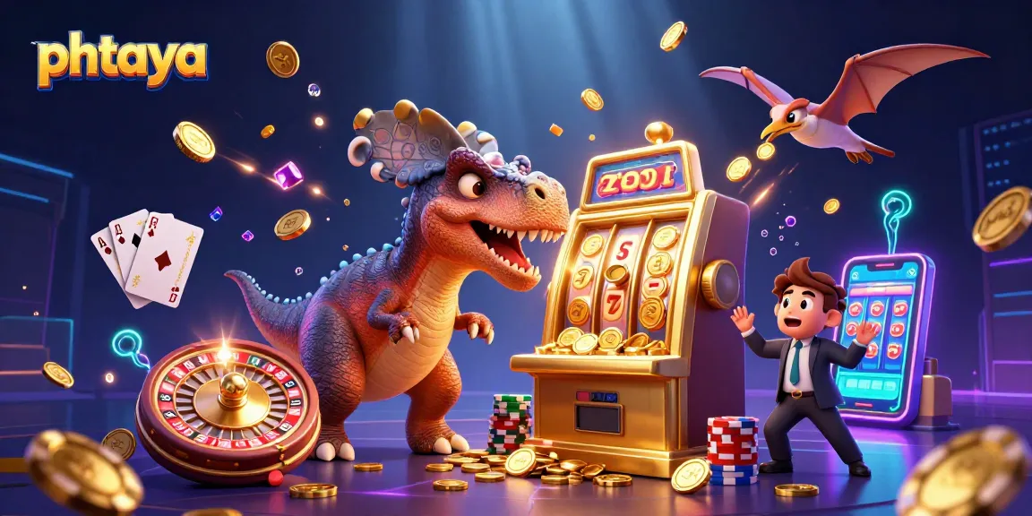 Experience the thrilling jackpot action with Phtaya as cartoon dinosaurs engage in dynamic gambling fun!
