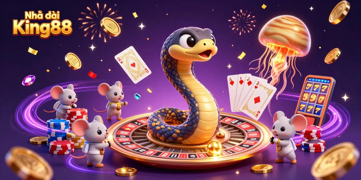 Experience the thrill of Nhà cái King88 with cosmic elements and vibrant action in a 3D casino scene.