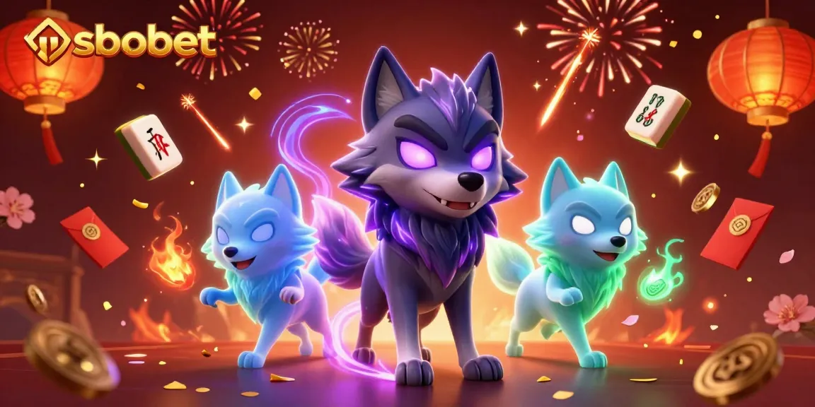 Experience sbobet with a dynamic scene of mythical wolves and festive casino elements.