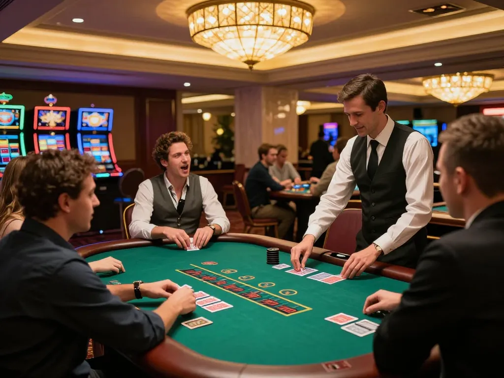 Players enjoying an exciting blackjack game at LC88 casino under warm chandelier lighting.