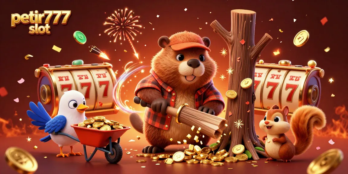 Experience the excitement of petir777 slot with lively cartoon characters celebrating a jackpot atmosphere.
