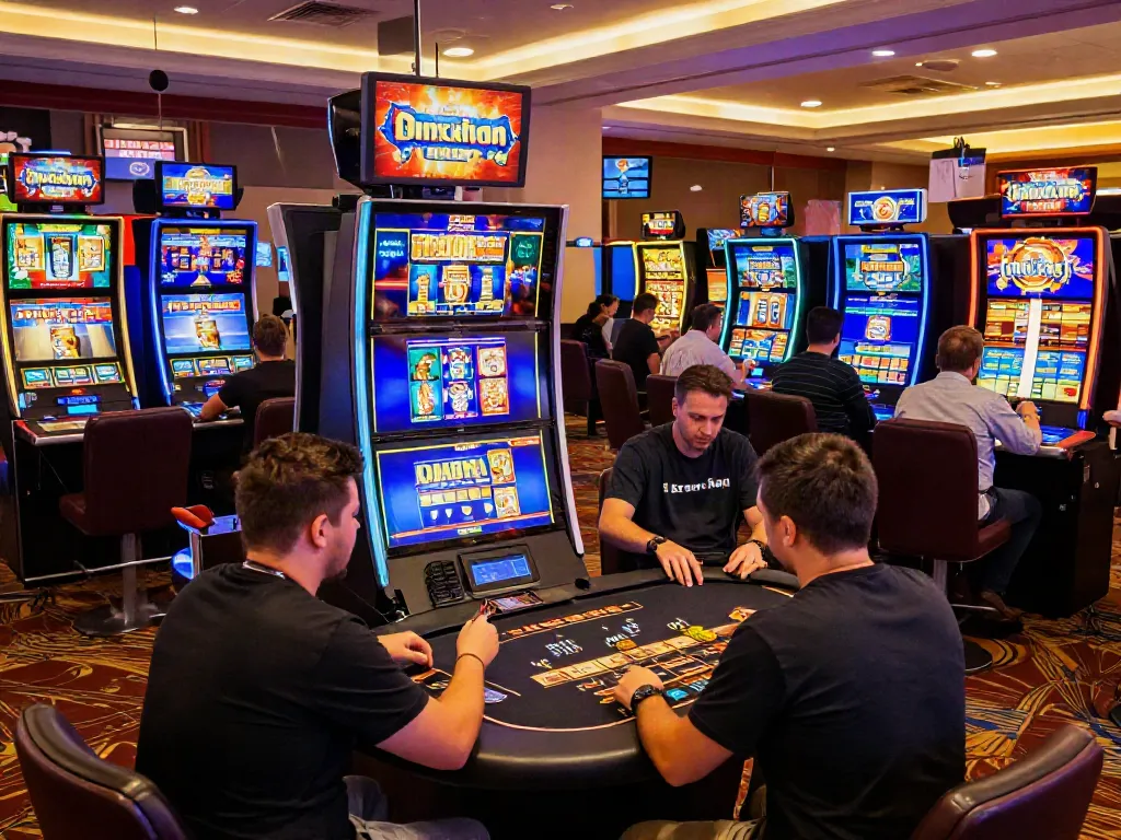 Engaging scene of players enjoying online credit card casinos, showcasing vibrant gameplay and instant credit card deposits.