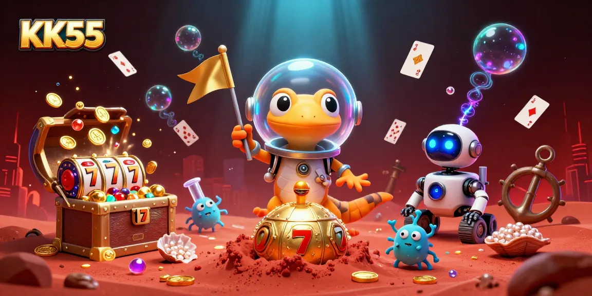 KK55 offers an exciting experience with a Martian gecko and casino treasures in an imaginative scene.