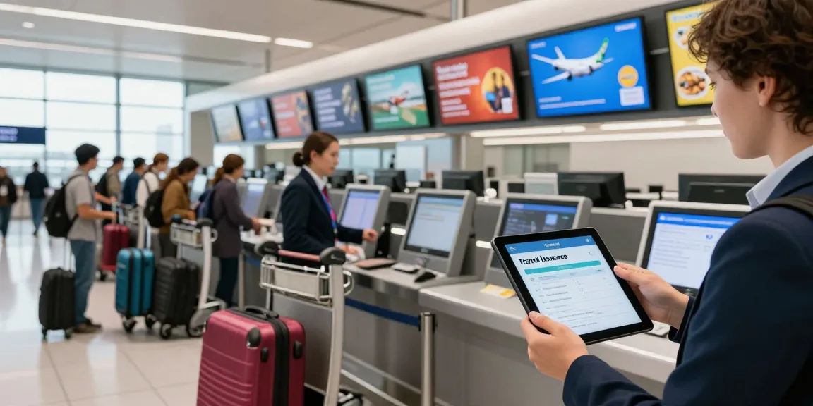 Travel professional providing guidance on pre-travel checks at an airport, highlighting the importance of https://valken.legal/services/pre-travel-check.
