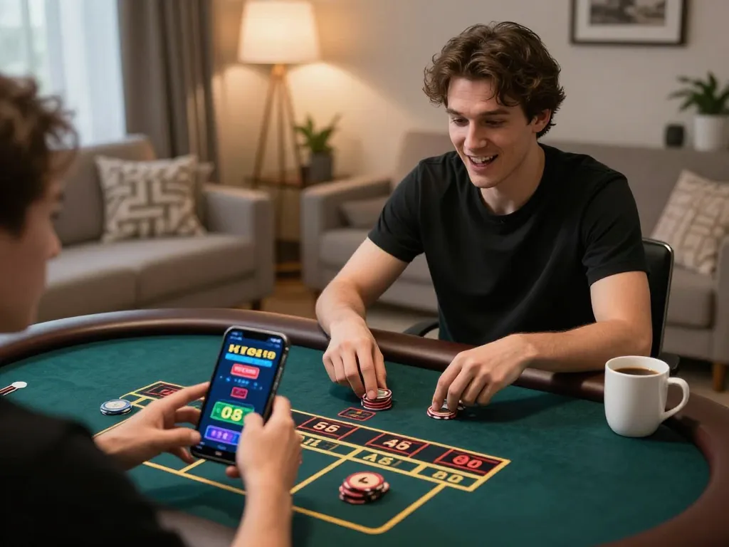 Player strategizing wins on jkp88 mobile app for live dealer games in cozy setting.