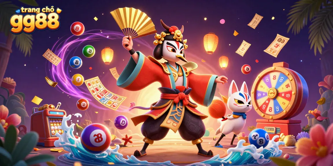 Engage with "trang chủ gg88" in a vibrant 3D casino scene featuring colorful lottery elements and dynamic visuals.
