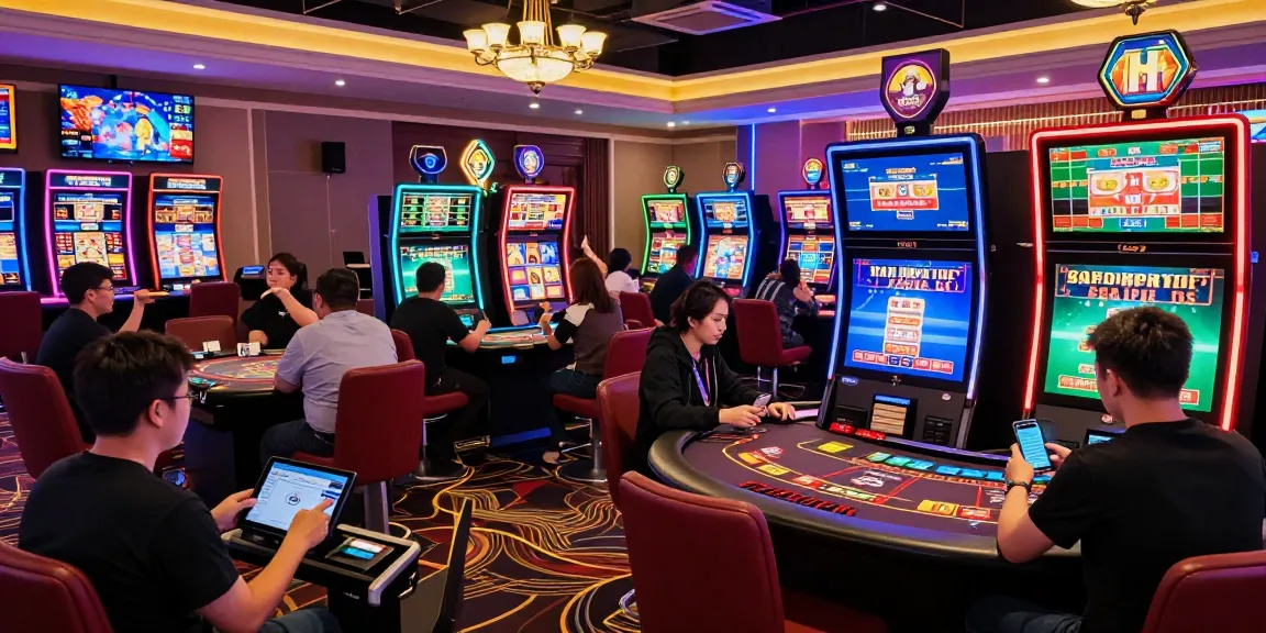 HITCLUB online gaming casino atmosphere with vibrant players engaged in games.