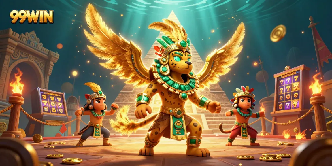 Experience thrilling gaming at 99WIN with vibrant slot reels and exotic characters in a dynamic casino scene.