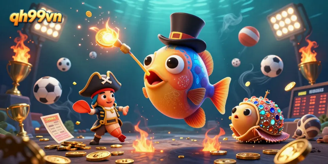Engage with qh99vn's thrilling online betting experience featuring vibrant animated characters and sports elements.