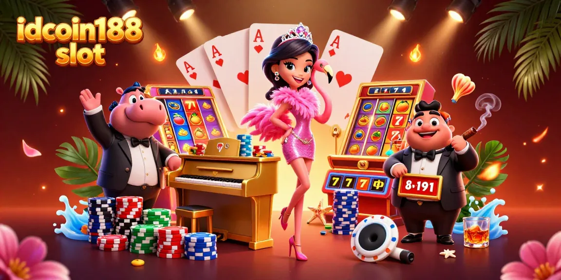 Experience the thrill of idcoin188 slot with vibrant 3D characters around dazzling slot reels and jackpot features.