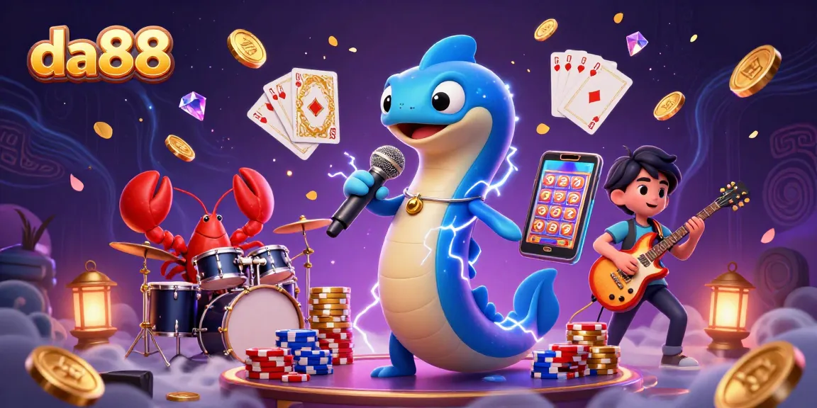 da88 presents an engaging casino scene with electric eel DJ, lobster drummer, and seahorse guitarist.