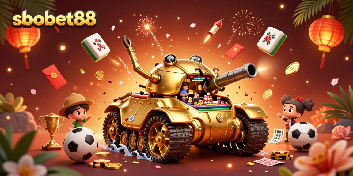 Engage with sbobet88, featuring sports betting elements in a dynamic 3D casino illustration.