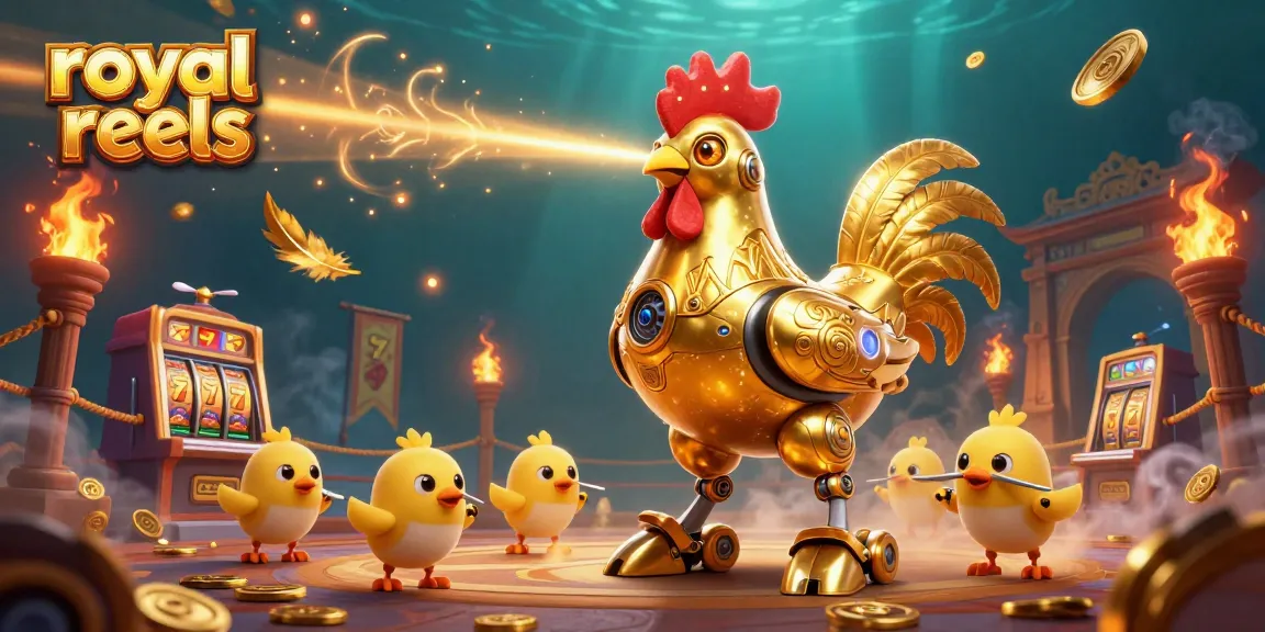 Engage with royal reels in a vibrant, 3D dynamic casino atmosphere featuring playful characters and golden elements.