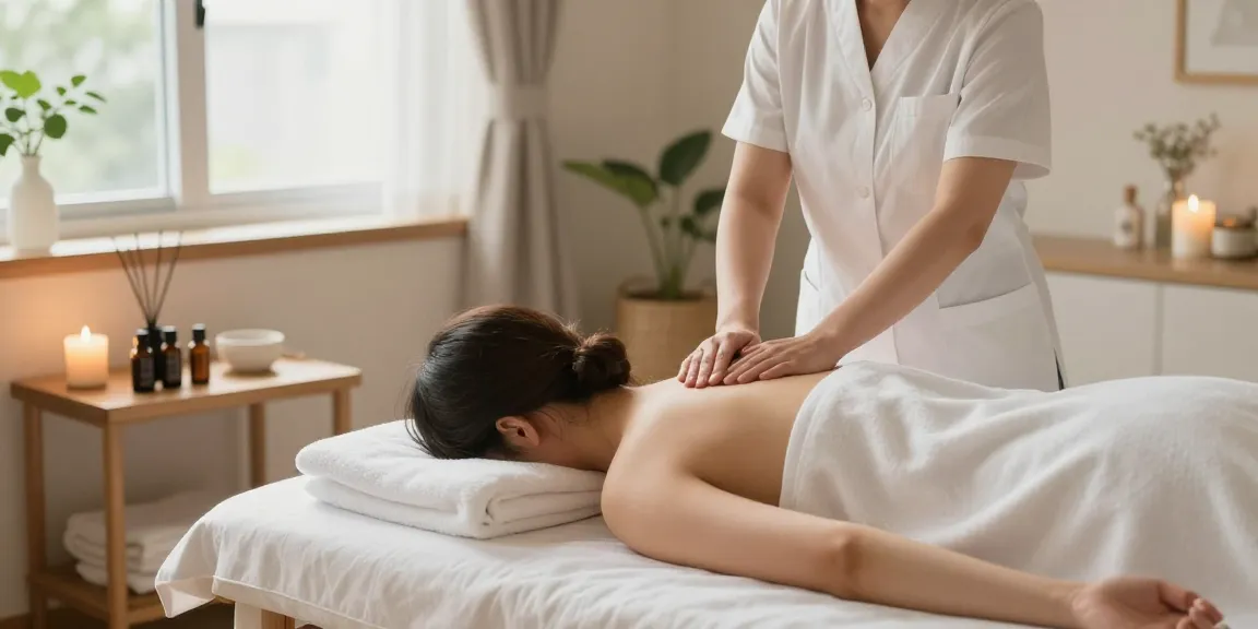 Enjoying 인천출장마사지 in a serene home spa setting with soothing decor and natural light.