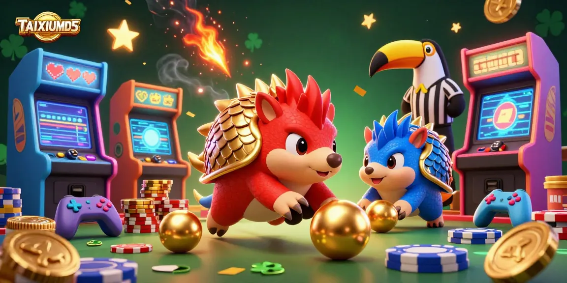 Experience thrilling gaming action with TAIXIUMD5 as rival pangolins compete in a vibrant casino environment.
