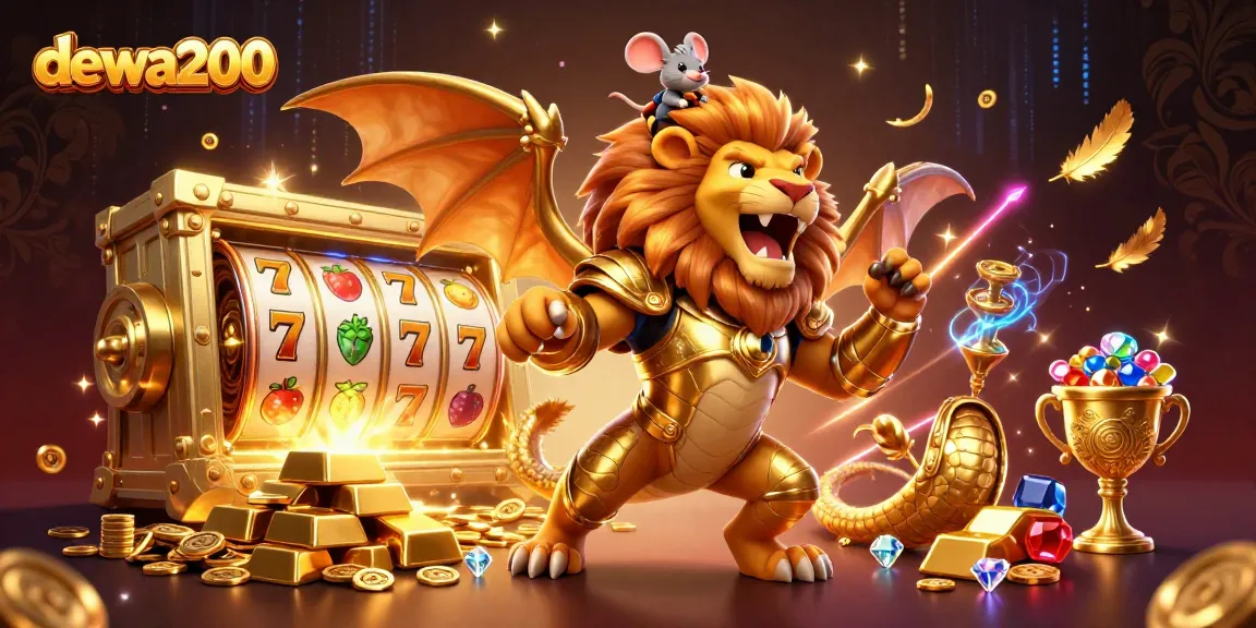 Visualisasi dewa200 menampilkan slot mesin dengan simbol buah dan 7 keberuntungan, melingkupi suasana perjudian yang megah.