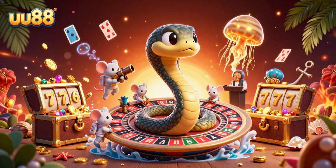 Celebrate thrilling gameplay at uu88 with a colorful, dynamic casino illustration featuring cosmic characters.