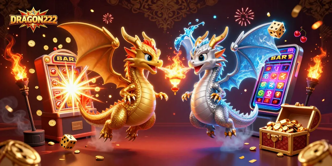 Experience the excitement of DRAGON222 with fiery dragons and dynamic casino elements.