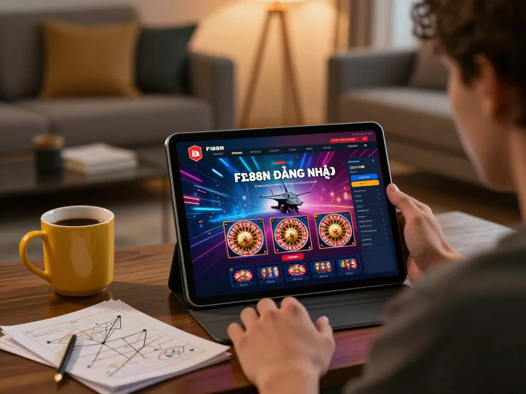 F168N ĐĂNG NHẬP on an online casino tablet, showcasing engaging gameplay and strategic focus.