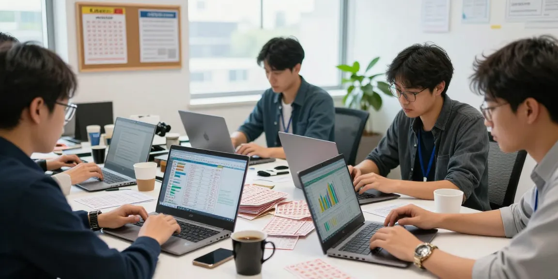Analisis syair menang dengan tim di kantor modern, menunjukkan tren angka togel secara detail.